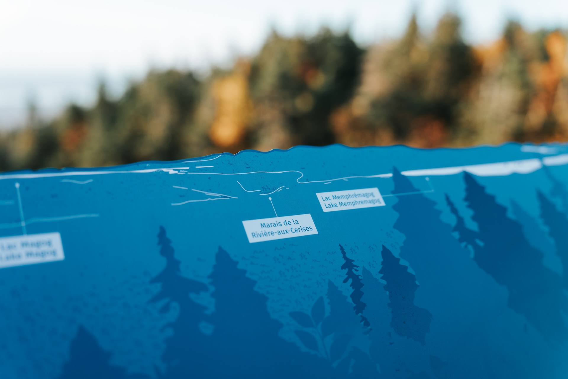 Carte interactive de Studio Overall montrant les marais et lac Memphremagog.